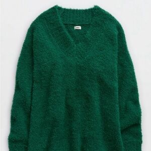 Aerie Cozy Green V-Neck Sweater